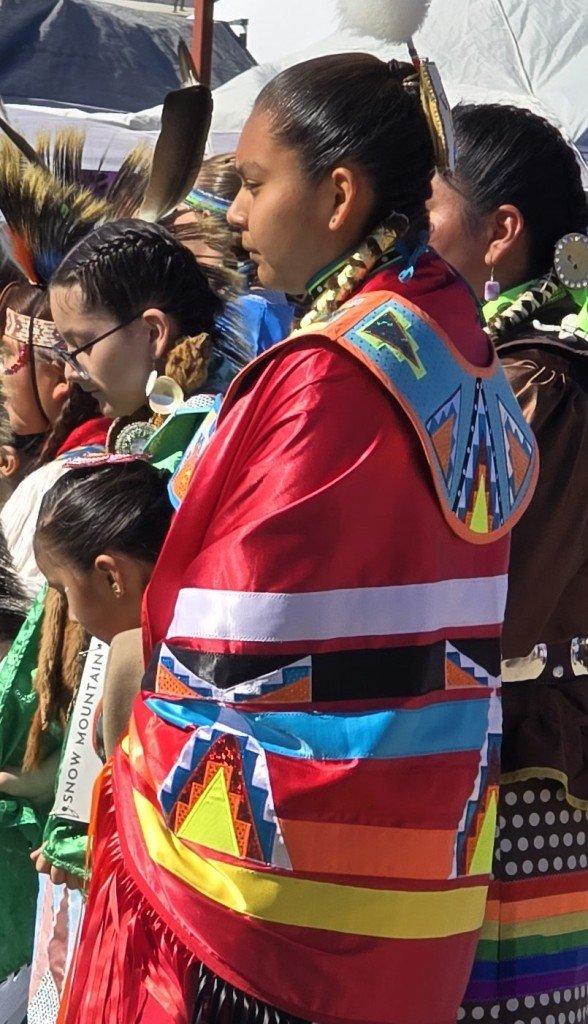 Snow Mountain Paiute Pow Wow Grand Entry - young girl wait patiently listening to prayers.