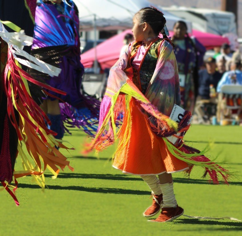 Snow Mountain Paiute Pow Wow Grand Entry - a girl twirls in delight.