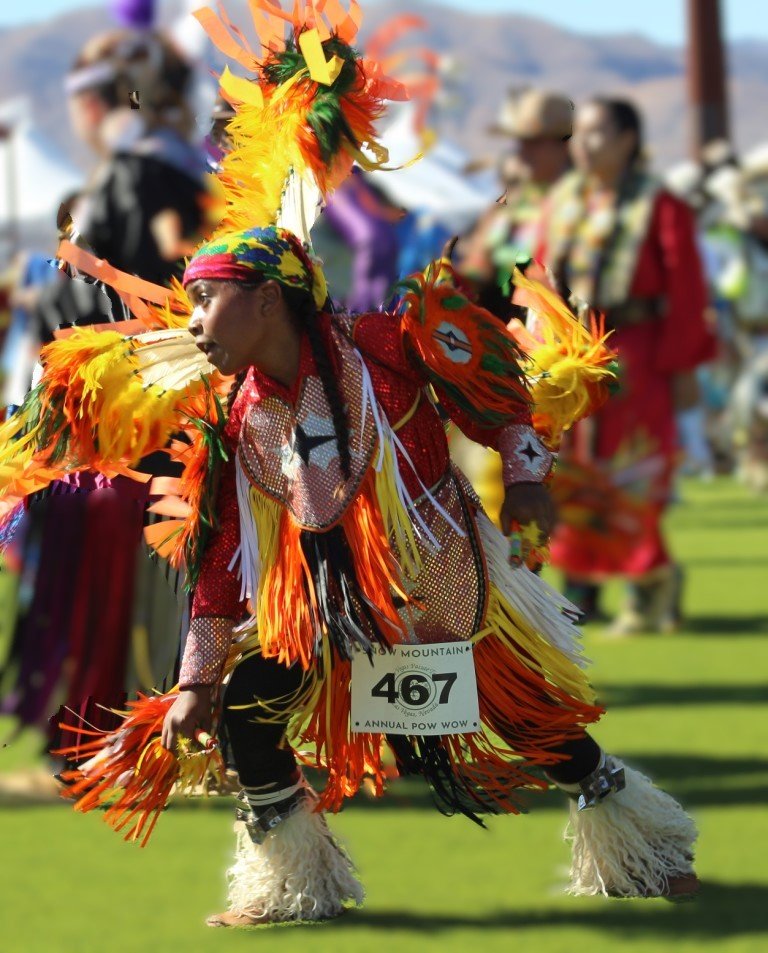 Snow Mountain Paiute Pow Wow Grand Entry - a young boy wows the crowd.