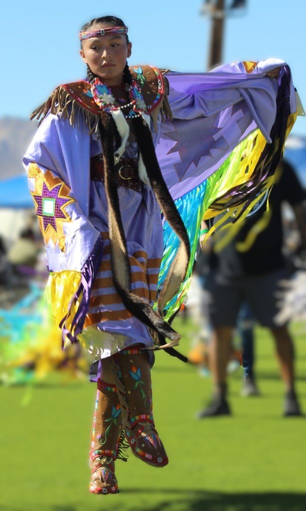 Snow Mountain Paiute Pow Wow Grand Entry - a Navajo Princesses steps to the beat of the drums.