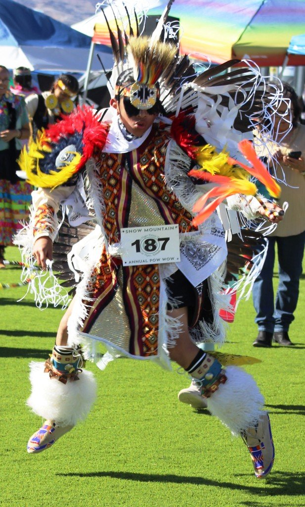 Snow Mountain Paiute Pow Wow Grand Entry - an acrobatic performer gyrates every which way.