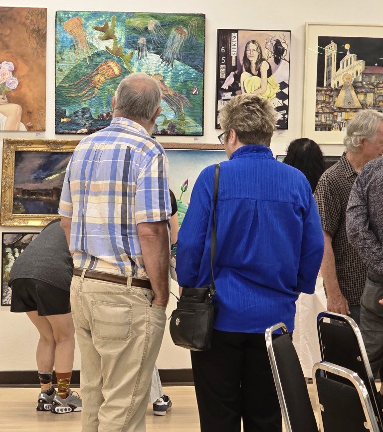 In this image, it clearly displays the professional skills, the varied subjects, the polished techniques, vivid imaginations, straight, broad humor or tongue in cheek approaches and wonderful interpretations.  It was an evening of limitless fun.