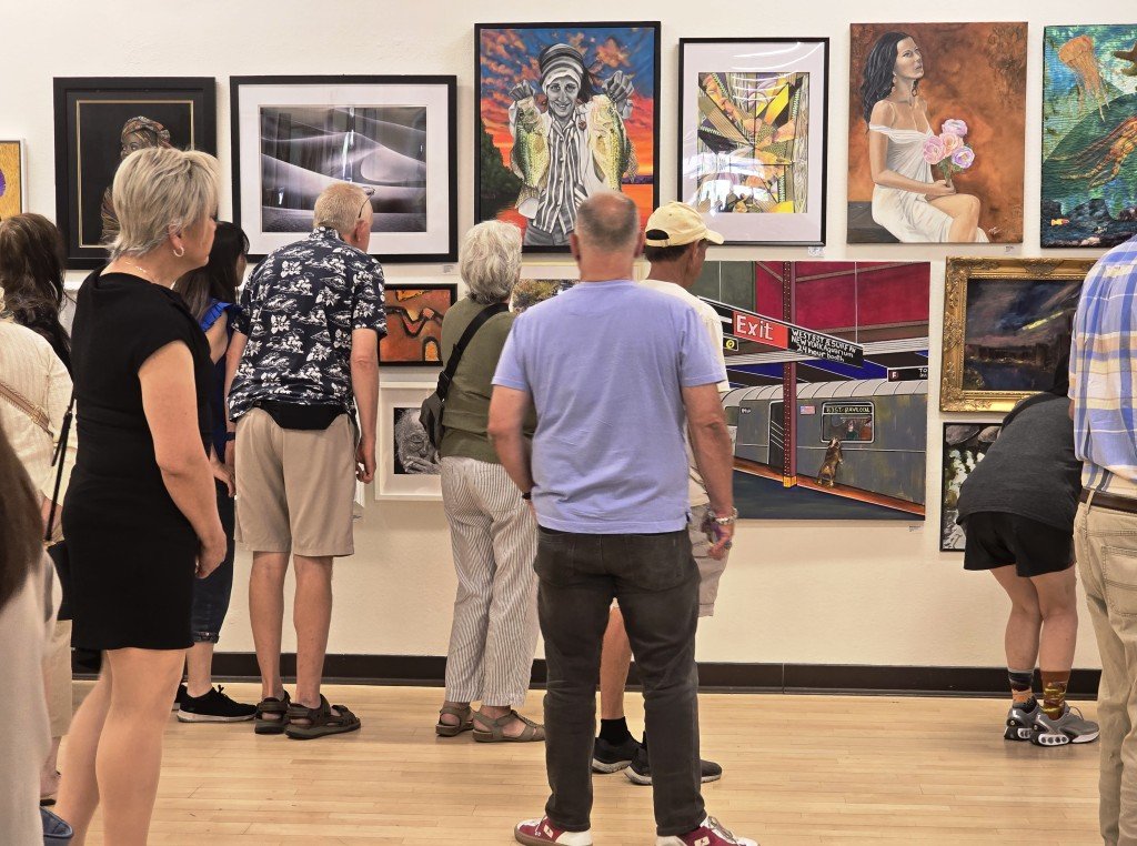 25th Annual Celebrating Life Las Vegas 2025 Juried Art Competition reception was held on May 29th, 2025 and it was mobbed.  Seen in this image are some very talented artists on display as the public enjoys the evening. 