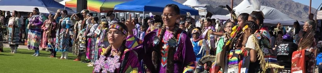 Snow Mountain Paiute Pow Wow Grand Entry as some performers enjoy themselves.