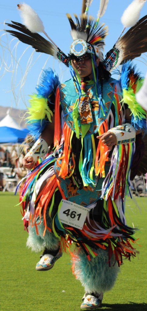 Snow Mountain Paiute Pow Wow Grand Entry as a young man in spectacular Grass dance costume as seen in Powwows: Duck Valley; Elko; Ely; Fallon; Fort Mojave; Goshute; Moapa; Muckleshoot; Nevada Day; Numaga; Red Dress; Sacred Visions; Stewart; Sycuan; UNLV; Univ. of Nev. Reno; and Walker River.