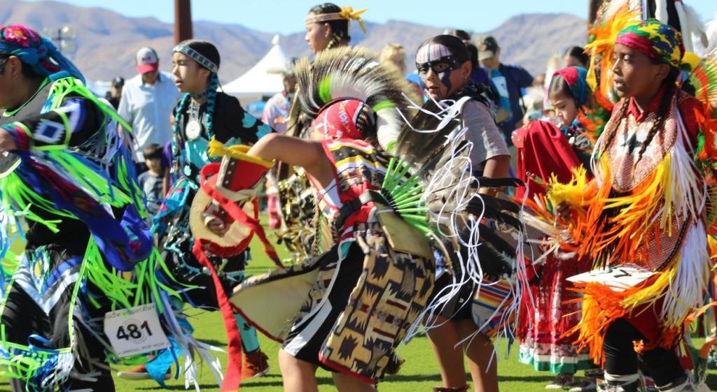 Snow Mountain Paiute Pow Wow Grand Entry as children follow each other in strange dances.