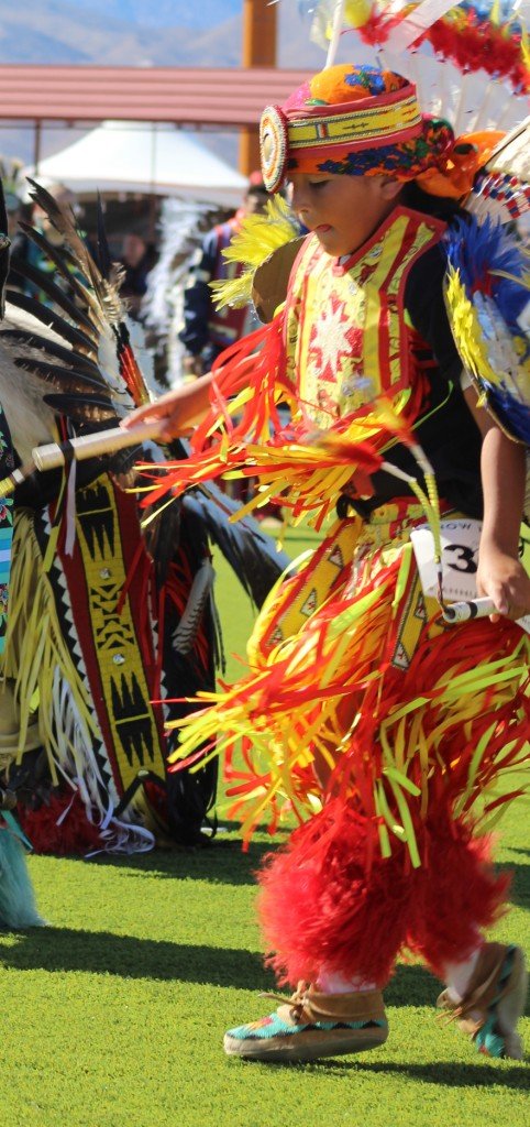 Snow Mountain Paiute Pow Wow Grand Entry as a young boy deep in concentration practices his routine as seen in Powwows: Cedar; Cedar City; Duck Valley; Elko; Ely; Fallon; Fort Mojave; Goshute; Moapa; Muckleshoot; Nevada Day; Numaga; Red Dress; Sacred Visions; Stewart; Sycuan; UNLV;  UNR; Univ. of Nev. Reno; and Walker River; Western Navajo Fair.