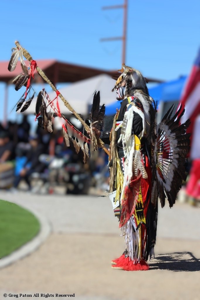 Grand Entry Leader stands ready as seen in powwows: Apache; Apache Nation; Arapaho; Blackfeet; Blackfeet Nation; Blackfoot; Black Hills; Cherokee; Cherokee Nation; and Cheyenne.