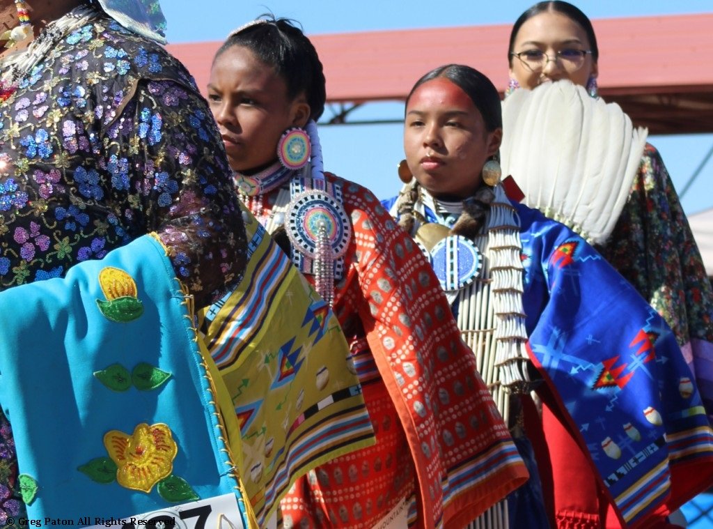 Native American women in Grand Entry as seen in powwows: Chippewa; Choctaw; Choctaw Nation; Comanche; Crow; Dakota; Haudenosaunee; Hopi; Iroquois; and Iroquois Confederacy,