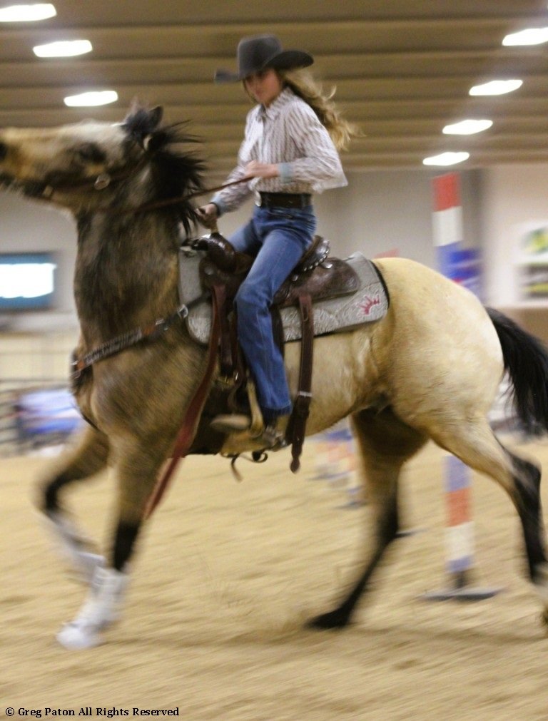 In pole-bending event, rider struggles with horse in the time trials at Priefert Pavilion as seen in high school rodeos: Alamo; Battle Mountain; Boulder City; Pahrump; Pahrump Valley; Elko; Eureka; Fallon; Fernley; Humboldt; Moapa Valley; Spanish Springs; Washoe; Wells; White Pine; NSHSRA; Priefert Pavilion; & South Point.