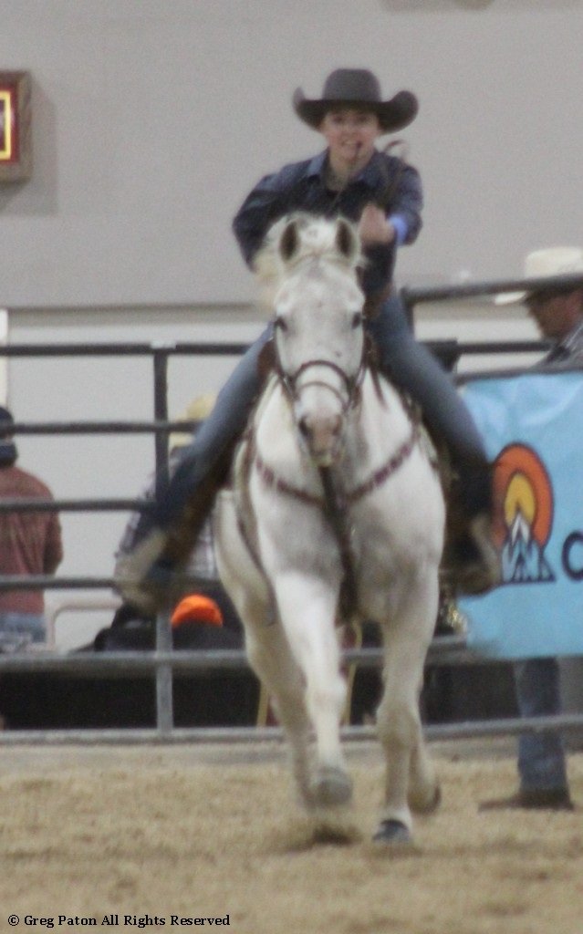 In goat tie-down event, horse and rider maneuver shoot out of the gate at the beginning of their time trials at Priefert Pavilion as seen in high school rodeos: Alamo; Battle Mountain; Boulder City; Pahrump; Pahrump Valley; Elko; Eureka; Fallon; Fernley; Humboldt; Moapa Valley; Spanish Springs; Washoe; Wells; White Pine; NSHSRA; Priefert Pavilion; & South Point.